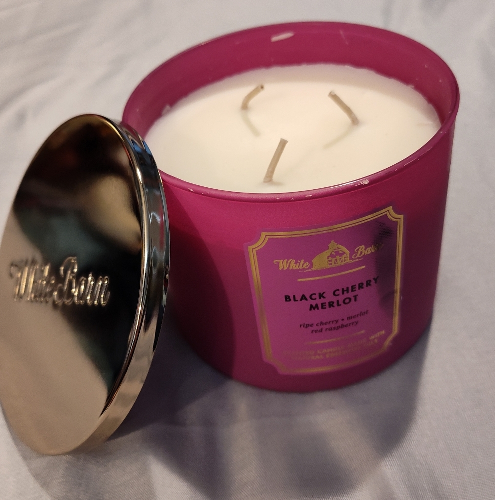 NEW! BBW White Barn Black Cherry Merlot 3 Wick Candle